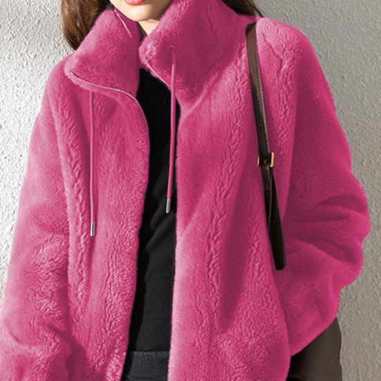 Zimní fleecová bunda pro ženy s plným zipem, stojáčkem, nadýchaná svrchní vrstva s dlouhým rukávem a kapsami