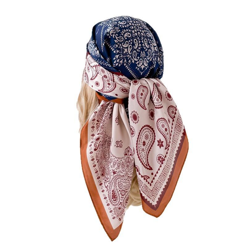 Color matching cashew nut simulation silk high-end large square scarf silk scarf printed shawl decorative scarf sunscreen scarf headscarf scarf