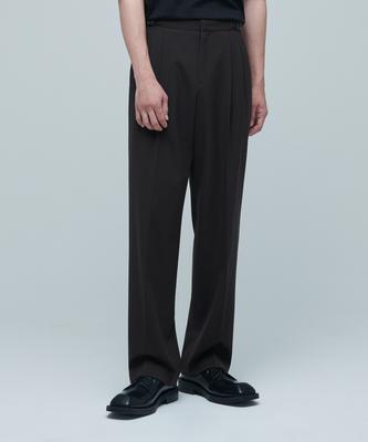 Side Adjust Two-Tuck Wide Slacks [Dark Gray]