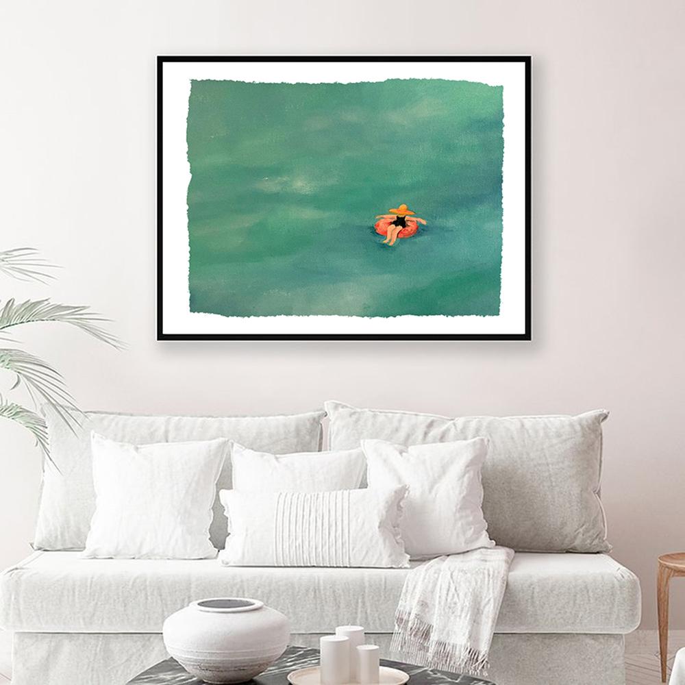 Floating Woman In the Ocean Canvas Painting Art Prints Nordic Poster Swimming Pool Sea Pictures for Living Room Home Decoration