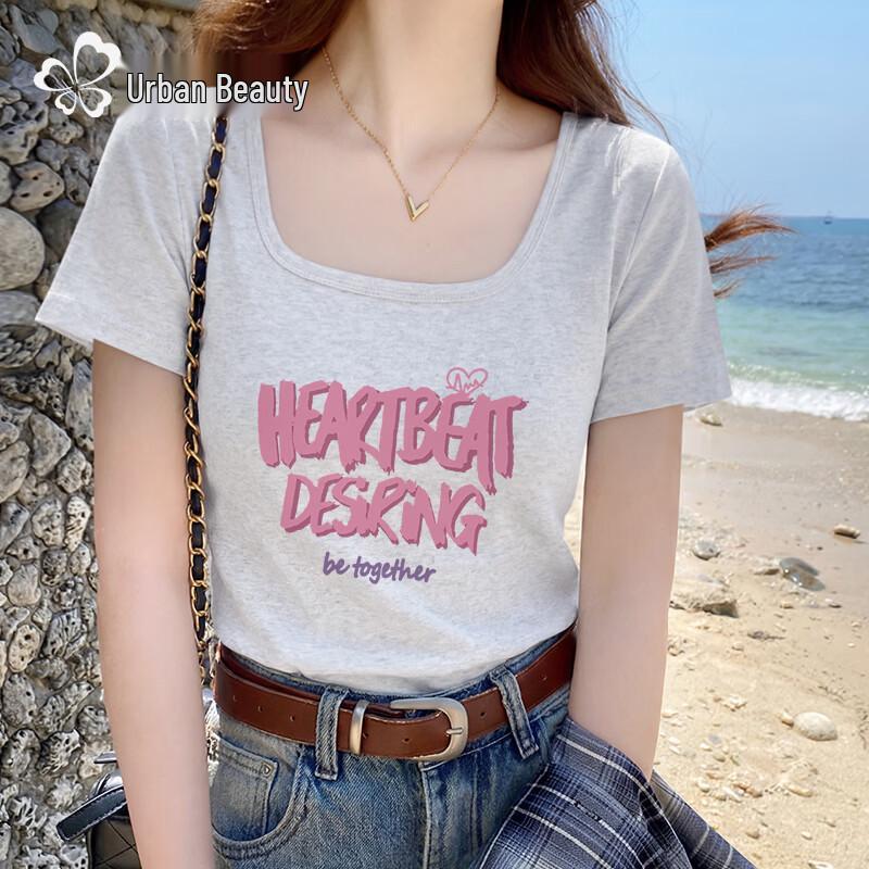 Women s Square Neck Graphic Print Short Sleeve T-shirt S