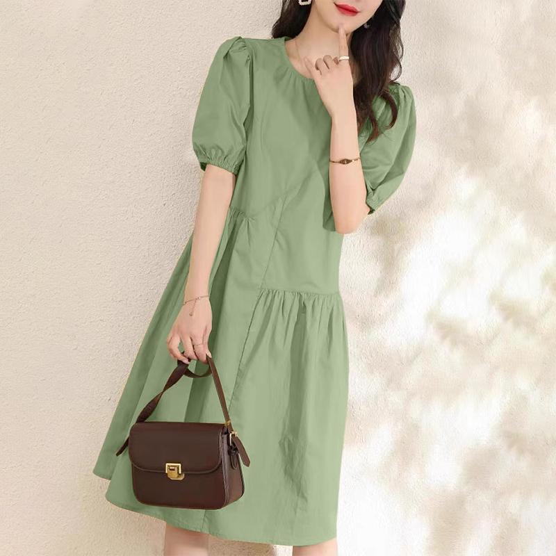 ZANZEA Women Casual Round Neck Short Sleeve Dress 5XL зелёный