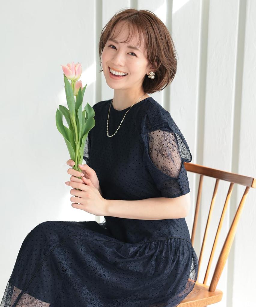 Party Wedding Flocked Dot Party Secondary 322198 [MORE AUNI] Dress, Women's, Dress, Lace, Dress, 1.5th Party, Recital, Reception, Wedding, Wedding,