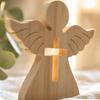 Wooden Hollow Cross Wooden Angel Tabletop Ornament  Living Room Corner Shelf Display Decor