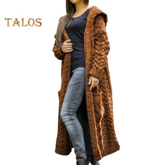 Dámská svetrová bunda s kapsami Střední délka Pletené s kapucí a zakroucená textura Jednobarevná Bunda s dlouhým rukávem Velká velikost Silné svrchní oblečení pro každodenní dojíždění