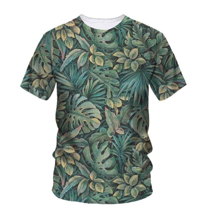 Summer Originality Plant Leaves Graphic T-shirts Trend Casual Personality Fun Printed O-neck Short Sleeve Men's T-shirts