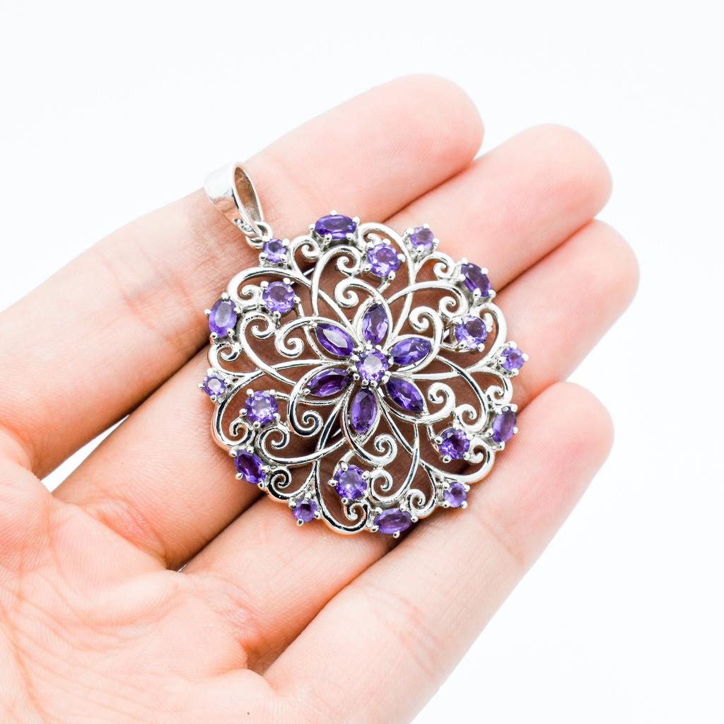 Natural Amethyst Pendant, 925 Silver Jewelry, Anniversary Gift