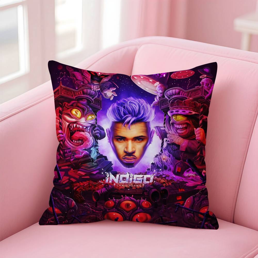 Hot New Chris Brown Rapper Pillow Case Safe Custom Photo Pillow, Anti-fade Brushed Fleece Cushion, Maternal & Infant Safe.