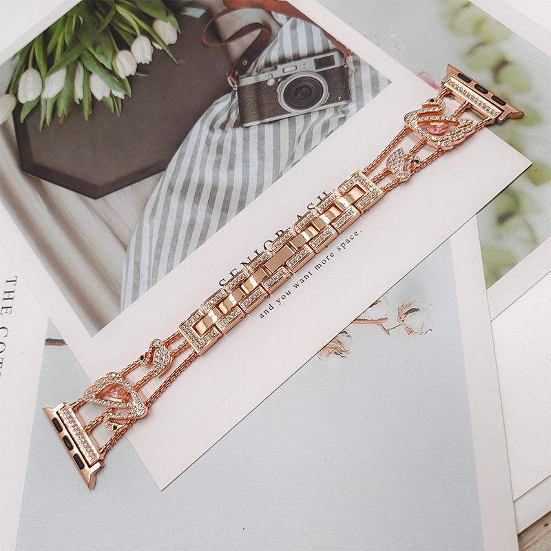 Strap for Apple Watch 10 9 8 7 6 5 se watchband for iwatch ultra S10 42mm 46mm 41mm 45mm Metal Diamond Stainless Steel Bracelet