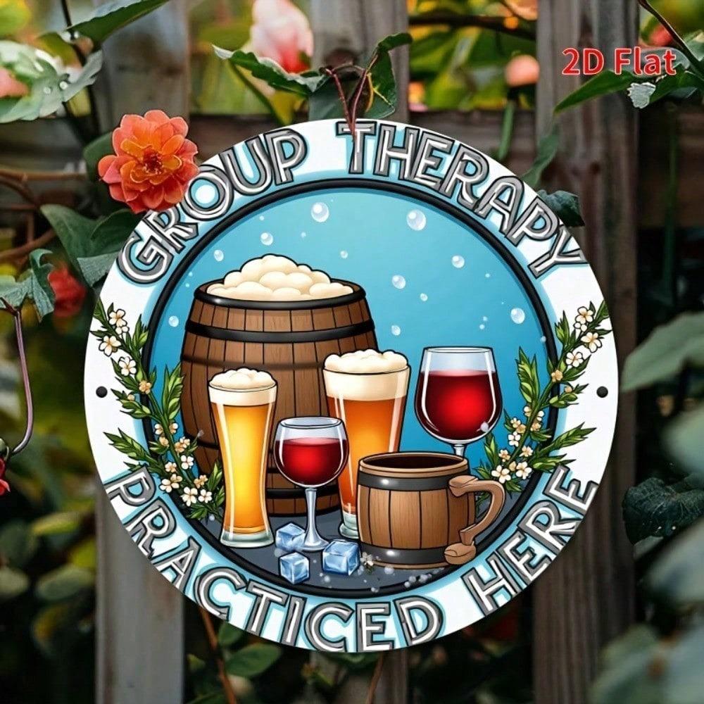 1pc Retro Metal Can Sign, 2D Flat Aluminum Beer Barrel Wall Art, Brown Wooden Barrel with White Foam & Beverage Containers, 20X20cm