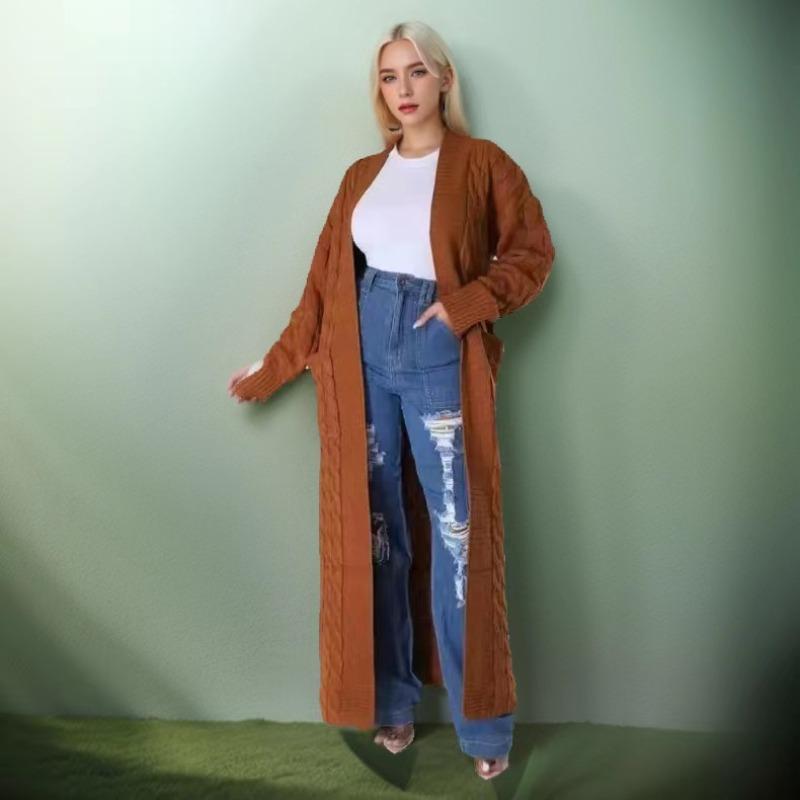 Women's Long Knit Cardigan with Pockets and Elegant Design