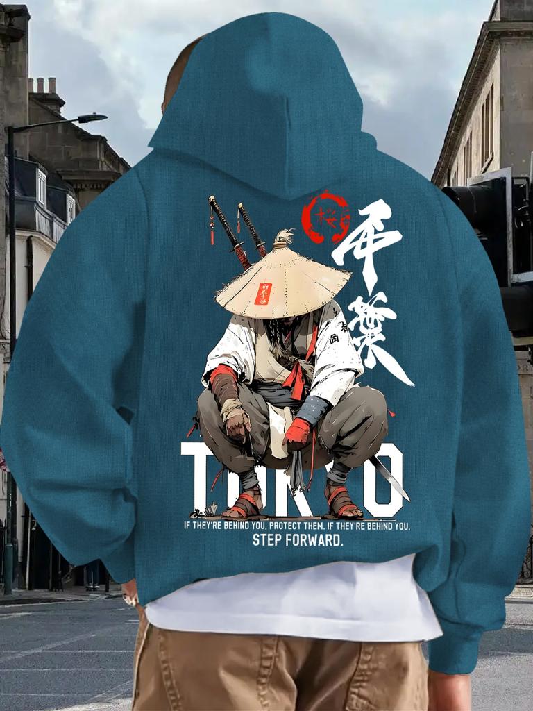 New Adult Men's Hooded Sweatshirt Japanese Design Sense Printed Art Casual Fleece Autumn Winter Warm Loose Street Daily Outdoor