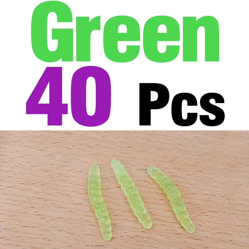 MNFT 40PCS 3.8cm 0.6g Bass Fishing Worms Lures Green/White Silicone Soft Maggot Baits Bread Worm Fishing Lure