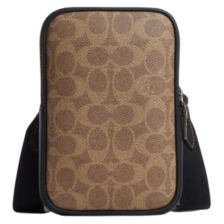 Coach Stanton 12 Classic Monogram Zipper Closure Mini Shoulder Crossbody Bag Men Bags Dark-Khaki CW364-QBNRX Basic Set (Bag+Dust Bag)