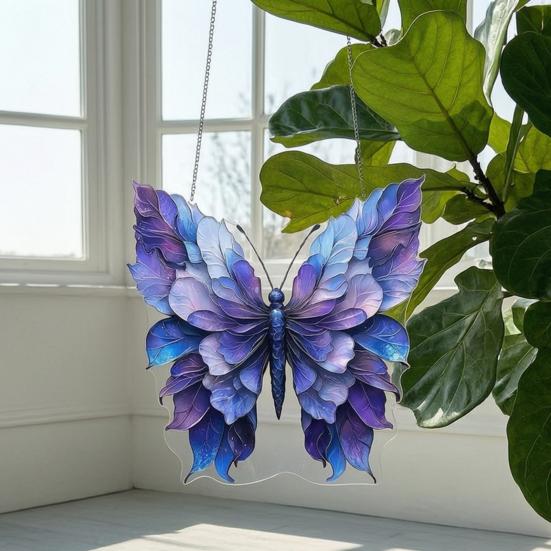 Gift for Garden Lovers Butterfly Acrylic Sun Catcher, Rainbow Light Catcher Hanging Decoration, Durable Refracting Decor Lanyard Ornament Living