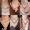 Hanluo Maillard Tiger Eye Beaded Necklace: Retro Autumn-Winter Sweater Chain Accessory for Women.