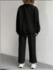 2025 Women's Cable Knit Patchwork Crew Neck Top & Jogger Set - Spring/Autumn