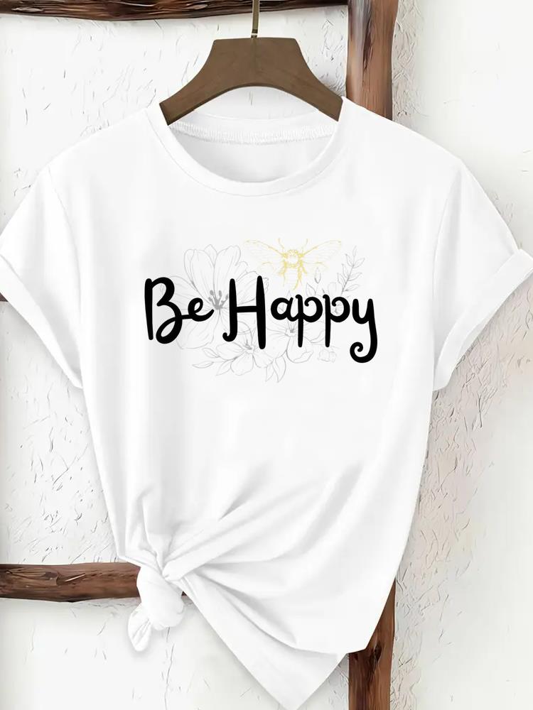 (Asian Size) Tee Print Fashion Top Women Clothing T Shirt Love Letter Style Trend Cute Woman Female Short Sleeve Graphic T-shirts