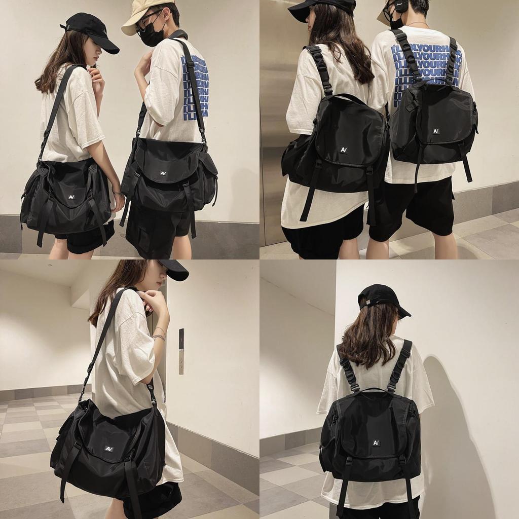 Stylish Street Fashion Crossbody Bag For Men And Women Trendy Nylon Material Breathable Letter Pattern Black Color