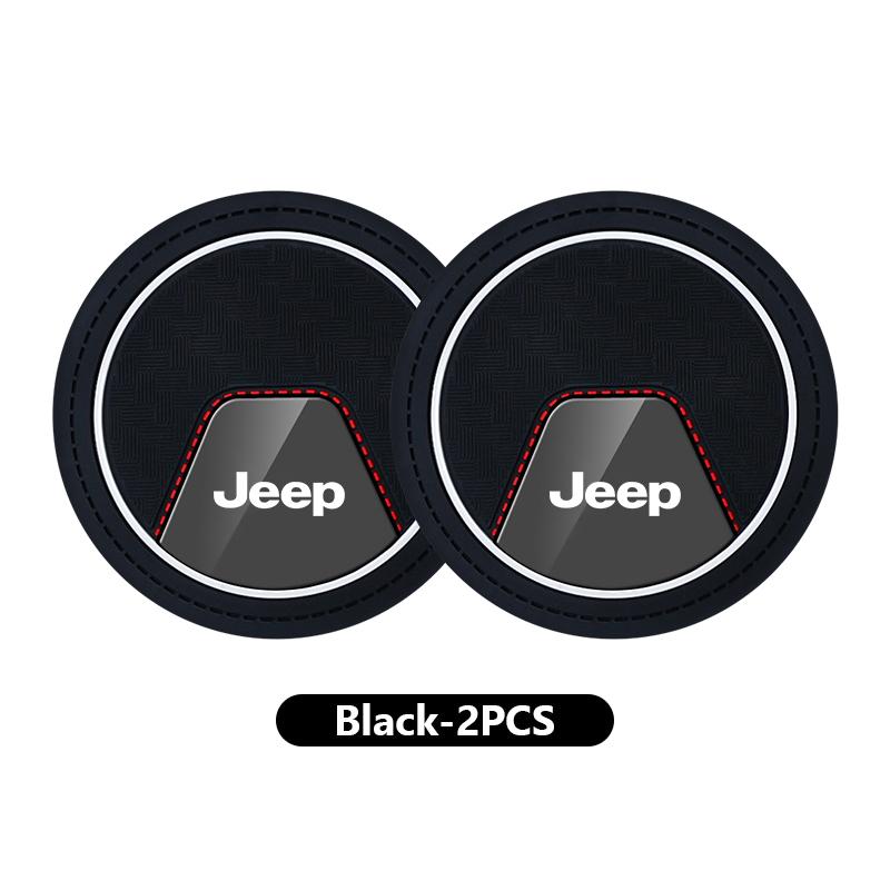 For Jeep 2pcs Silicone Car Coasters Water Cup Slots Non-Slip Mat Drink Pads Grand Cherokee Wrangler JK Renegade Gladiator