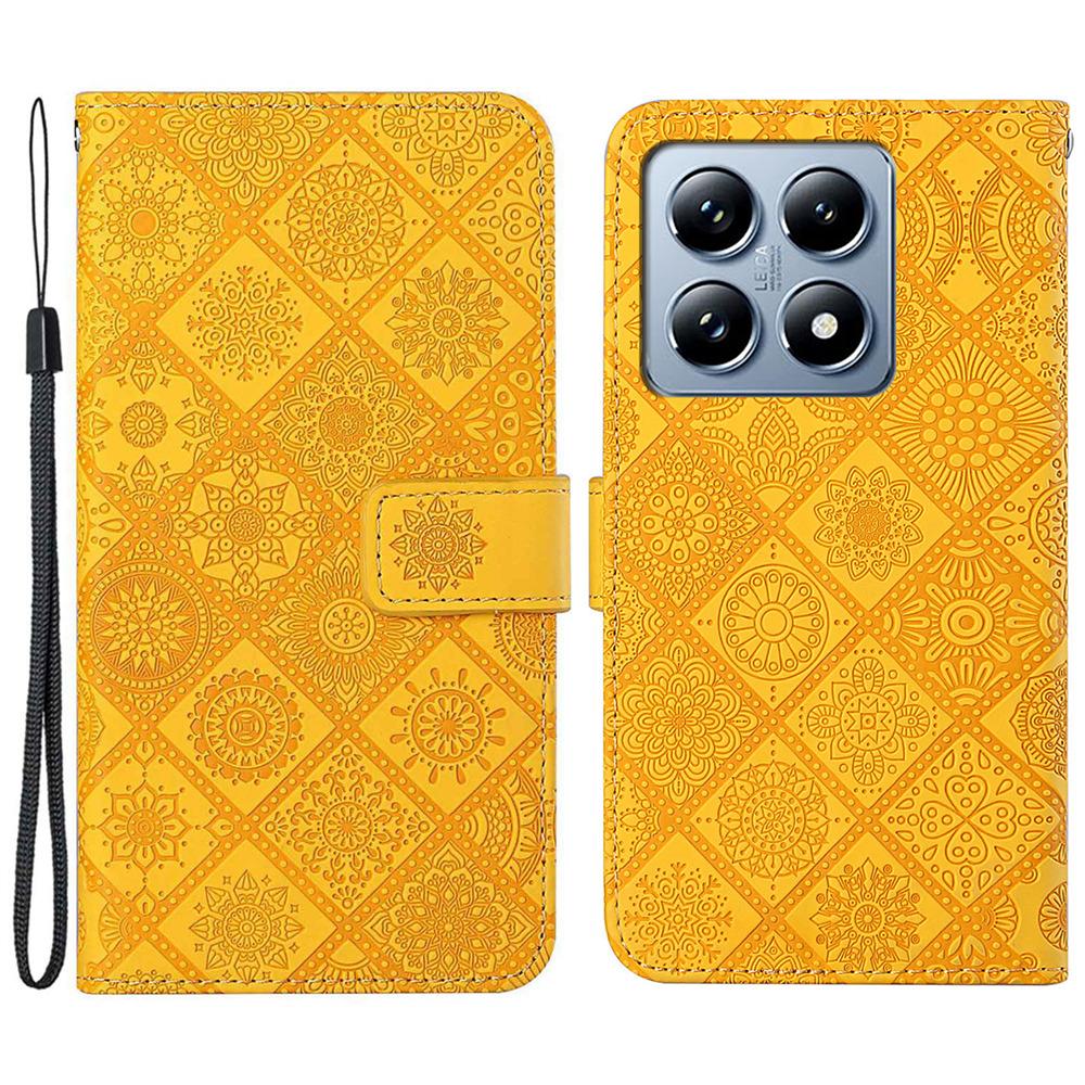 For Xiaomi 14T Pro Case Leather Case Ethnic Style Phone Wallet Cover with Strap