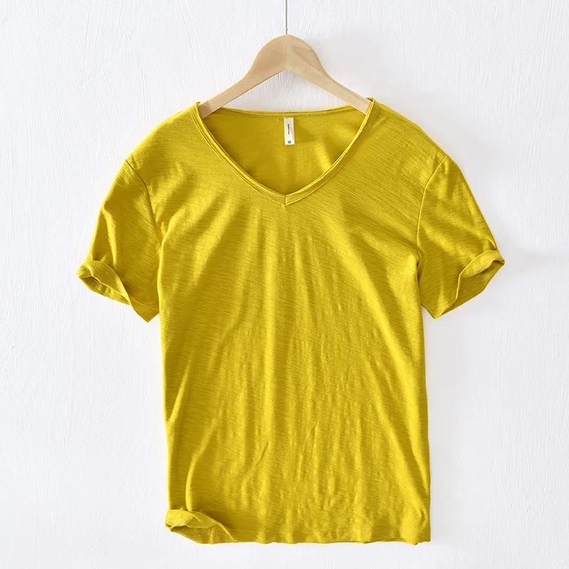 Herren T-Shirt Einfarbige V-Ausschnitt Kurzarm Tops T-Shirts Mann T-Shirt Schlanker Mann Bambusfaser T-Shirts Fitness Männliche Kleidung