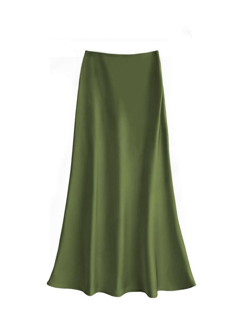 Women's French-Style Satin Midi Skirt - Light Luxury, High-Waist, Bodycon Mermaid Design for Spring and Autumn