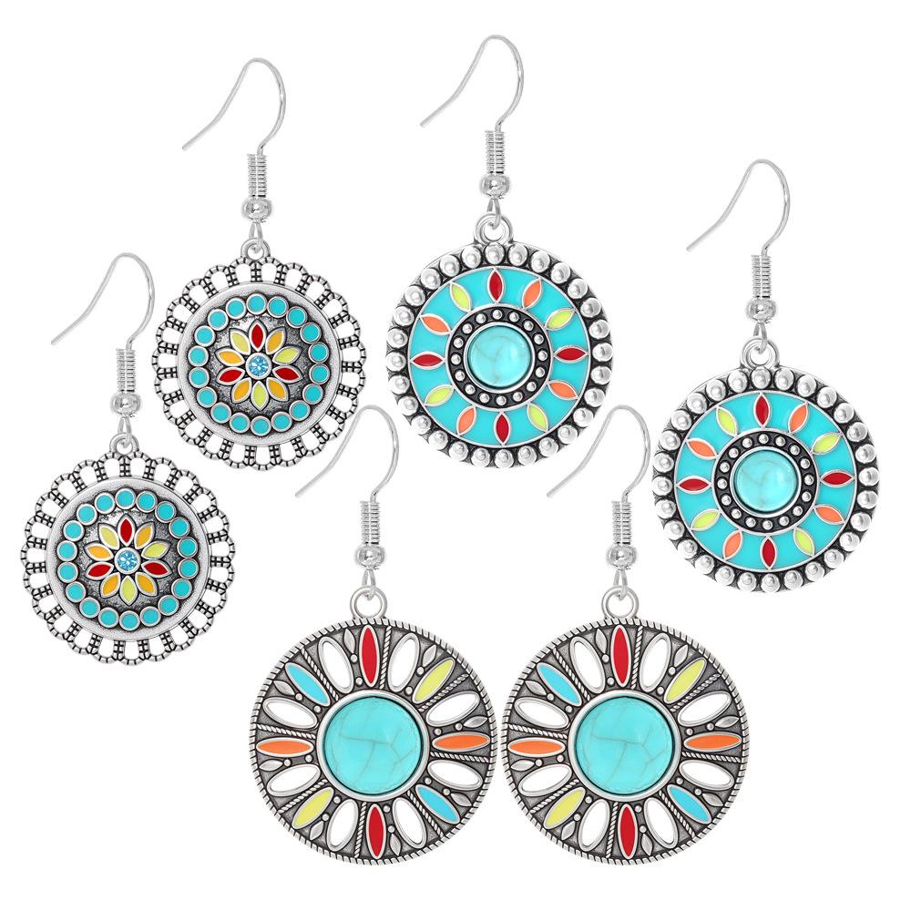 6Pcs/Set Bohemian Colorful Drop Oil Vacation Style Earrings for Women Retro Ethnic Creative Geometric Dangle Earrings Jewelry