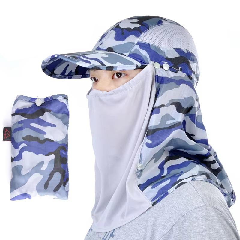 Packable Foldable Summer Sun Shield Baseball Cap with Mesh Panels Detachable Full Face Neck Protection for Travel Cycling Beach