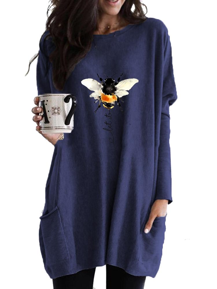 Women's Long Tunic with Pockets Loose Fit Fashion Printed Logn Sleeve Top Women's Sweatshirt