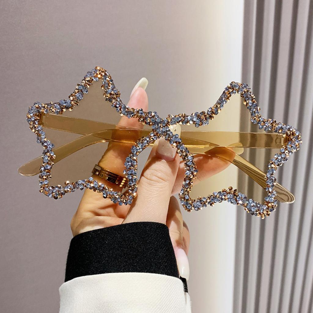 Five-pointed Star Personalized Ocean Candy-colored Sunglasses, Handmade With Rhinestones, Perfect For Photos, Clubbing, And Street .