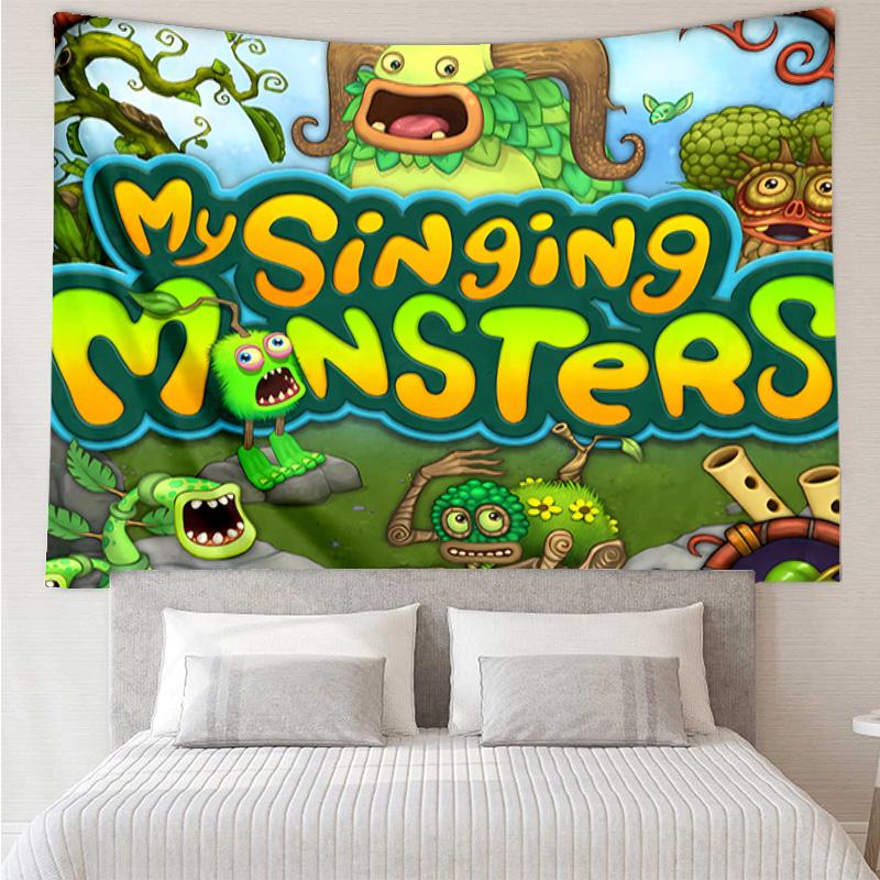 My Singing Monsters Wandteppich für Schlafzimmer Ästhetik Klassenzimmer Wandbehänge für Wohnzimmer Studentenwohnheim Büro, Ideales Kreatives Geschenk