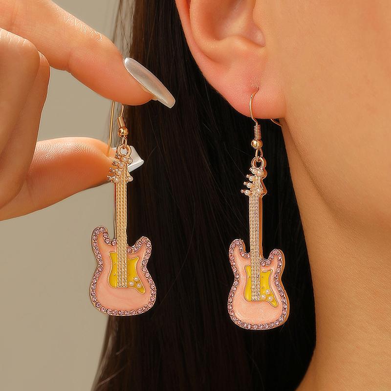 Fashion Retro Punk Style Alloy Drip Oil Guitar Pendant Earrings Neutral Creative Daily Party Jewelry Gifts