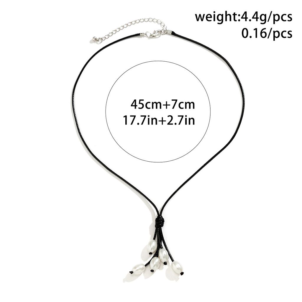 Simple Wax Line Geometric Necklace, Temperament Rice-Shaped Imitation Pearl Fringed Pendant Necklace Women