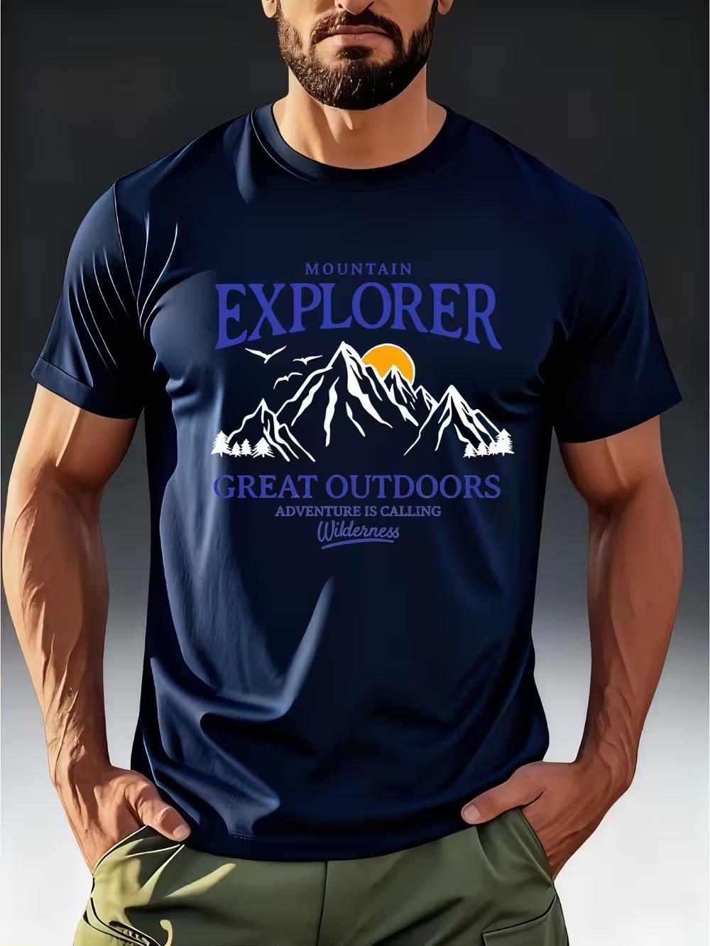 Men s Fashion Short-Sleeve T-Shirt  MOUNTAIN EXPLORER  Mountain Expedition Print S