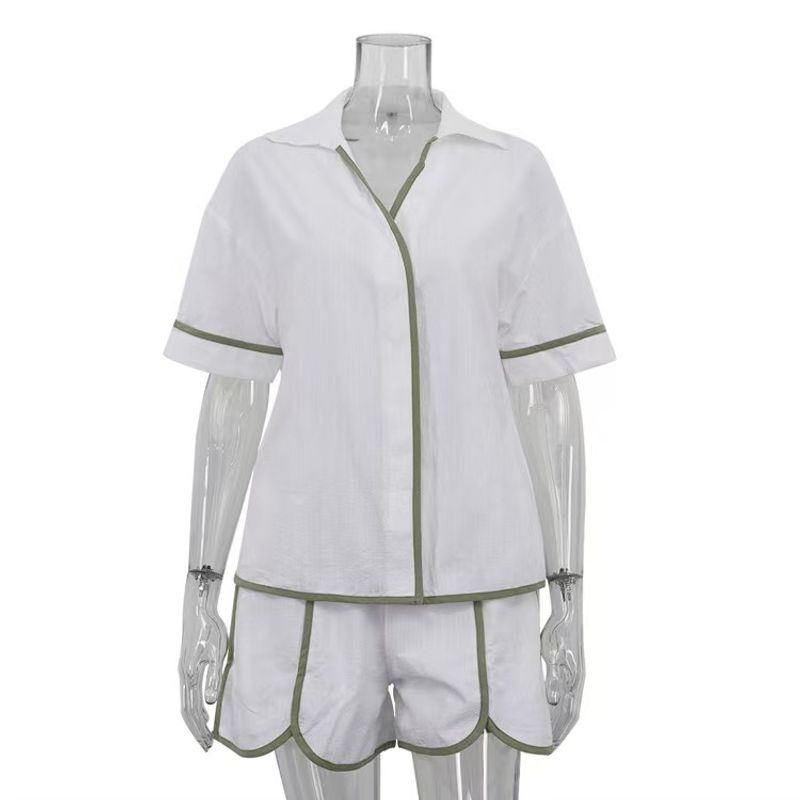 

Fashion Style New Arrival Fashion Contrast Color Lapels Shirt Shorts Suit Shirt and Shorts Suit Set White L