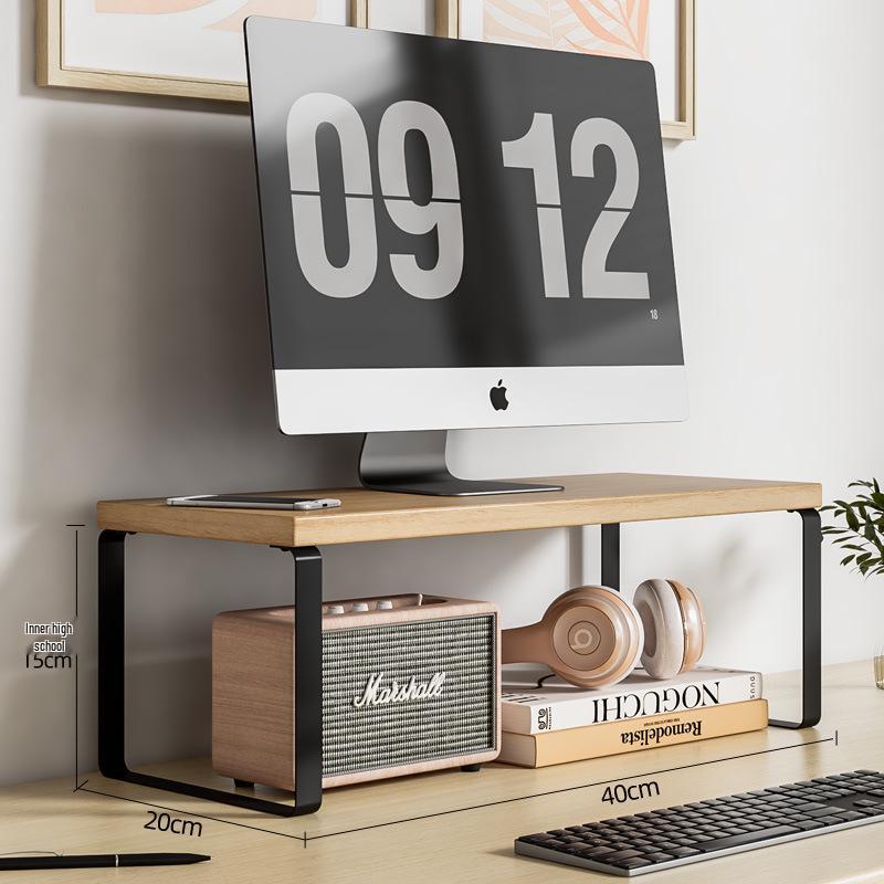Desktop Monitor Riser Stand with Keyboard Tray and Storage Rack
