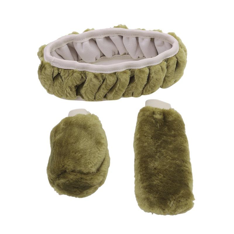 3Pcs/Set Universal Plush Car Steering Wheel Covers Winter Faux Fur Hand Brake & Gear Cover Set Car Interior Accessories 38cm
