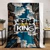 Text "Jesus is my King" overlaid on buildings converging toward the sky. for all seasons blanket lunch break throw gift