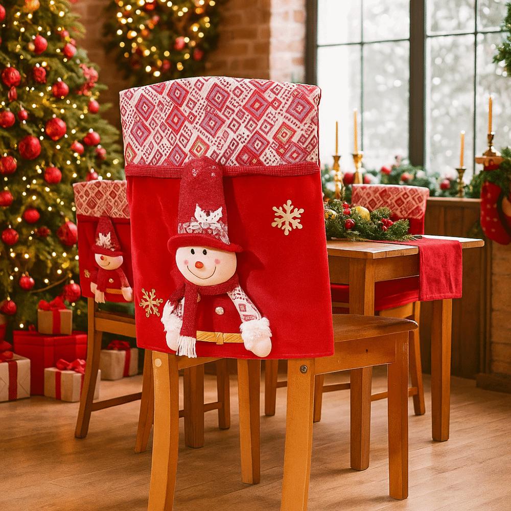 Cartoon Christmas Chair Cover Snowman Removable Xmas Dinner Chair Seat Cover Soft Decorative Seat Protector Restaurant