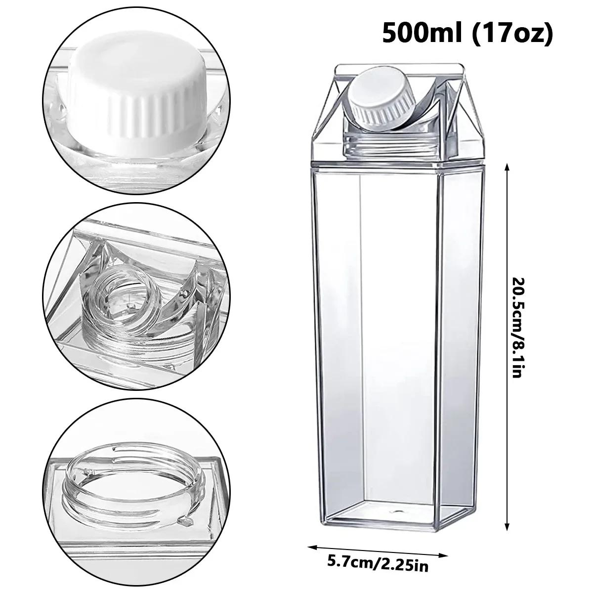 

Transparent Water Gym Bottle Plastic Reusable Clear Milk Carton Box Juice Sport Leakproof Cup Drinking Outdoor Camping New