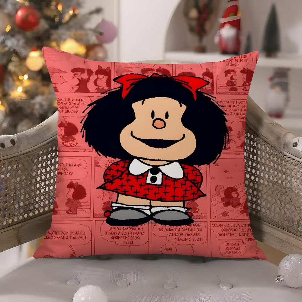 Quino Cartoon Cute Girl Mafalda-M Pillow Case Comfort Sofa Bed Silky Elegant Invisible Zipper Decorative Cushion Cover