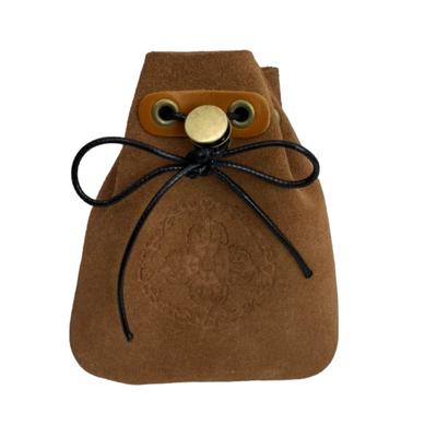 Lunari Leather Jewelry Pouch, Drawstring Bag, Mini Pouch, Accessory Case, Portable, Storage, Travel, Gift, Brown (Brown)