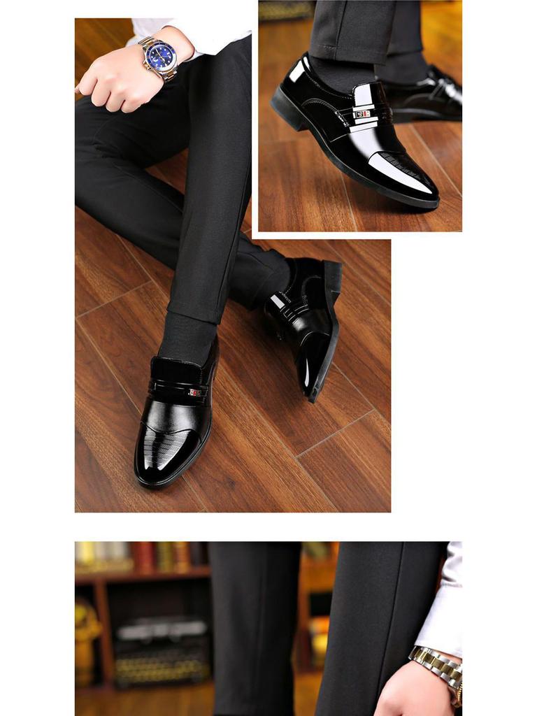 Men's Spring Breathable Leather Shoes - Business Casual, British Style, High-End Pointed Toe for Formal or Wedding Occasions.