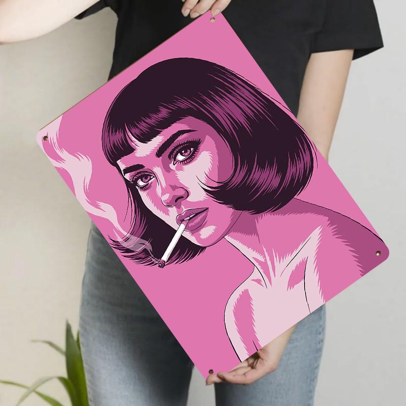 Vintage Modern Woman Smoking Illustration Metal Tin Sign Living Room Bar Wall Decor Creative Home Hanging Ornament