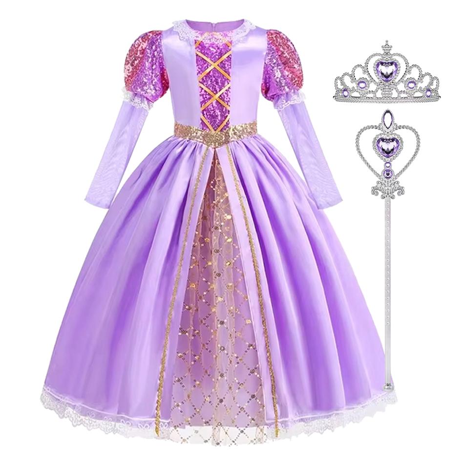 Mädchen Rapunzel Prinzessinnenkleid Mädchen Halloween Cosplay Ballkleid Karneval Party Kostüm Verkleidung Kinder Outfit Kinderkleidung