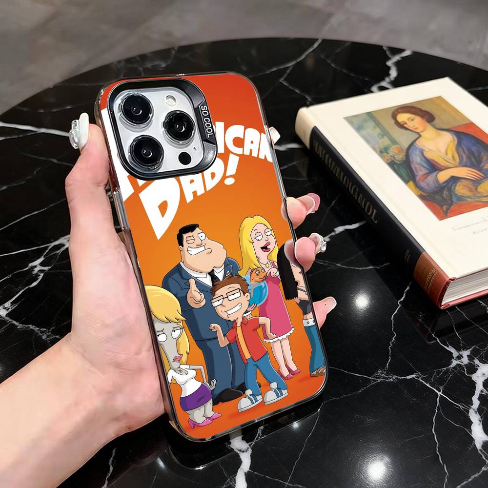 

Cartoon A-American Dad Phone Case For iPhone 17,16,15,14,13,12,11 Plus,Pro Max,XS,Colorful Silver Phone case Funda Cover iPhone14