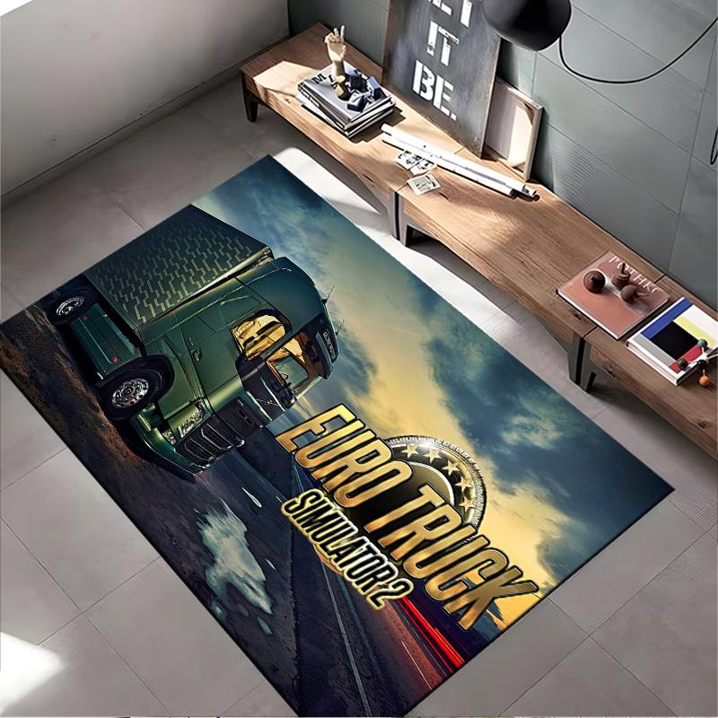 European Heavy Truck Game Printed Flannel Non-slip Carpet for Living Room and Bedroom Decoration