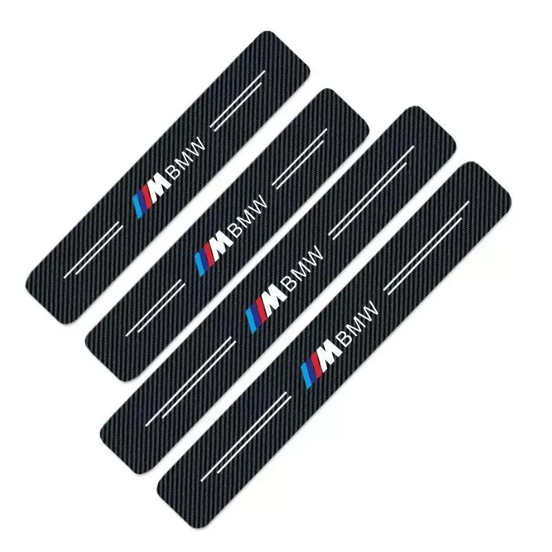 4P/Set Car Stickers Carbon Fiber Decal Door Sill Scuff Plate Covers Car Threshold Decor Trim For BMW M M3 M5 E90 E91 E60 F10 F30 pdcr06