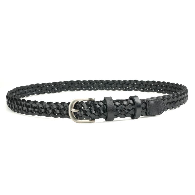 Women'S Belt, Genuine Leather Without Punching, First Layer Cowhide Woven Pin Buckle Belt, Pure Cowhide High-End Belt